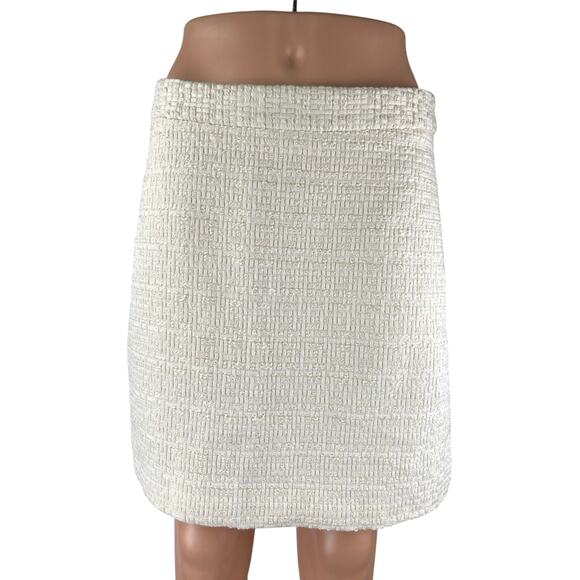 H&M Women's White Tweed High Waisted Zip Minimalist Straight Mini Skirt Size 8 - Picture 1 of 3